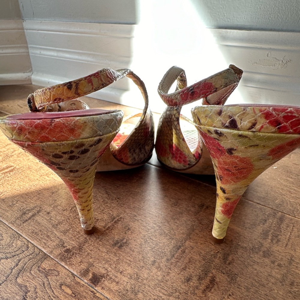 Carrie Bradshaw y2k Kate Spade Multicolor Snakeskin Slingback Heels - Picture 4 of 5